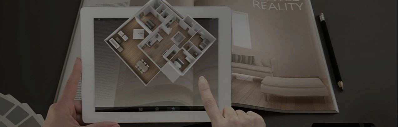 Augmented reality view of an apartment model on a tablet