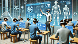 Learners using VR headsets in a classroom